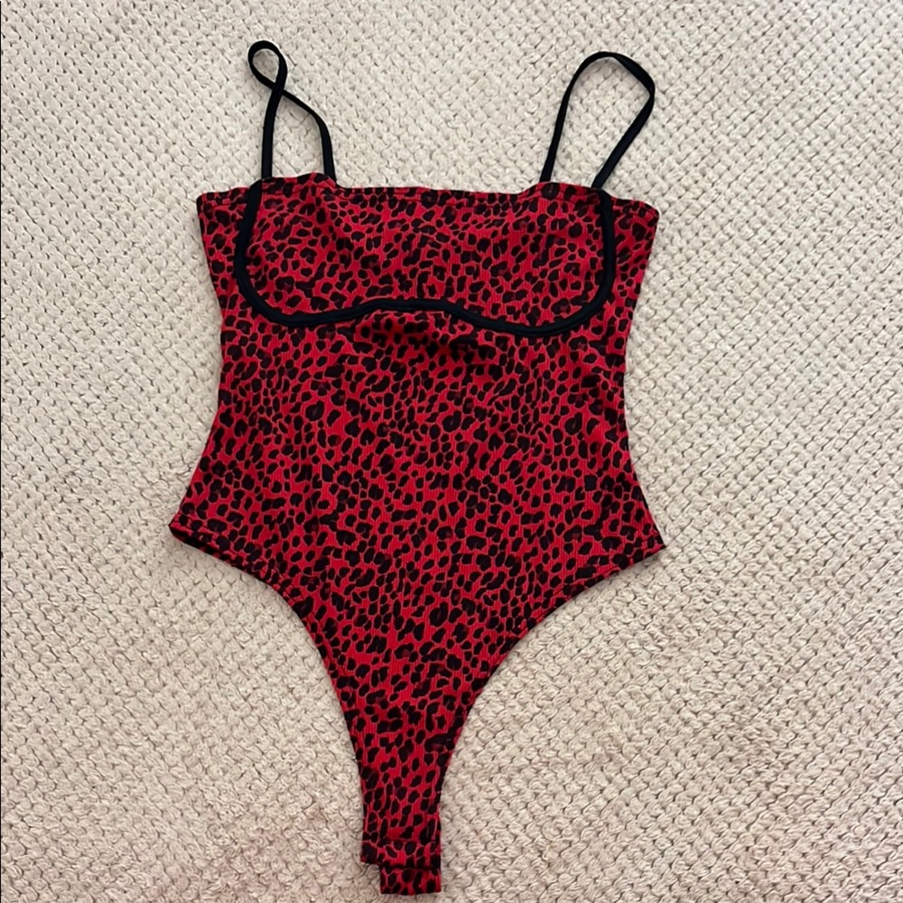 PrettyLittleThing Red Animal Print Bodysuit